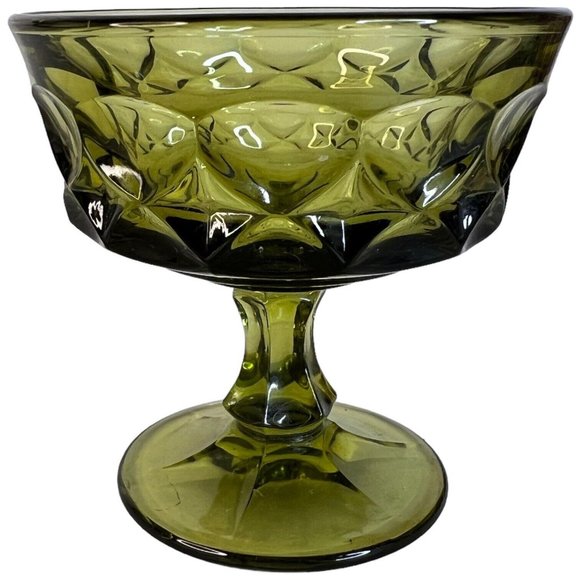 5 Indiana Carnival Glass Compote Kings Crown Thumbprint Sherbet Avocado Green - Picture 4 of 6